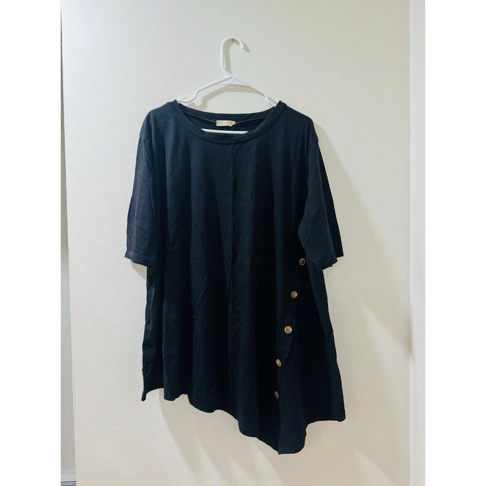 Sweetnight Women's Casual Scoop Neck Short Sleeve Solid, Black, 3X